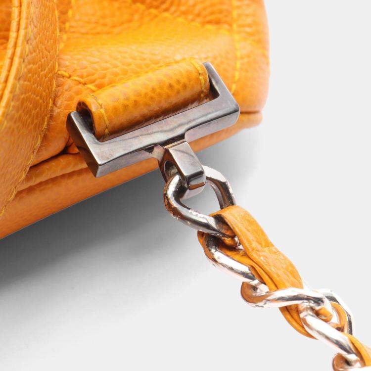 Pre Owned Chanel Matelasse Backpack Bag In Calfskin Leather Orange