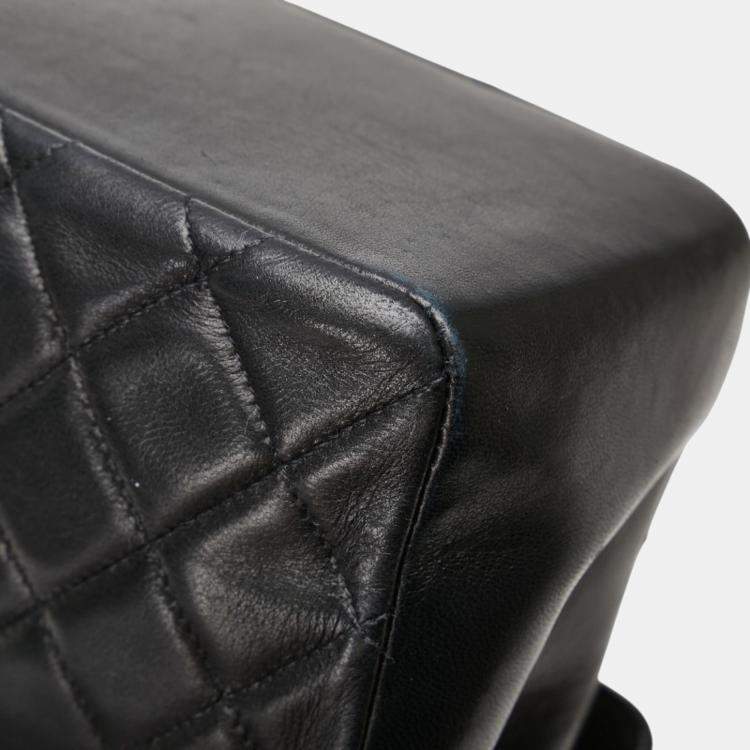 Pre Owned Chanel Matelasse Coco Mark Handbag With Top Handles Black Lambskin