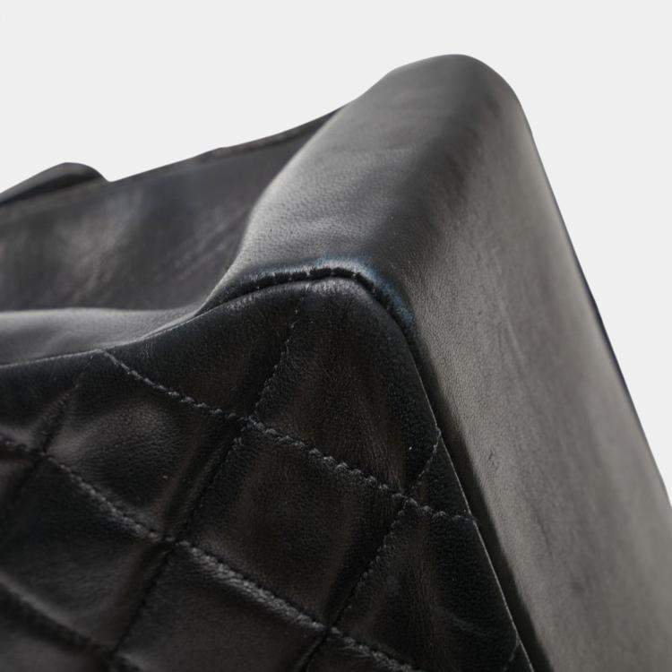 Pre Owned Chanel Matelasse Coco Mark Handbag With Top Handles Black Lambskin