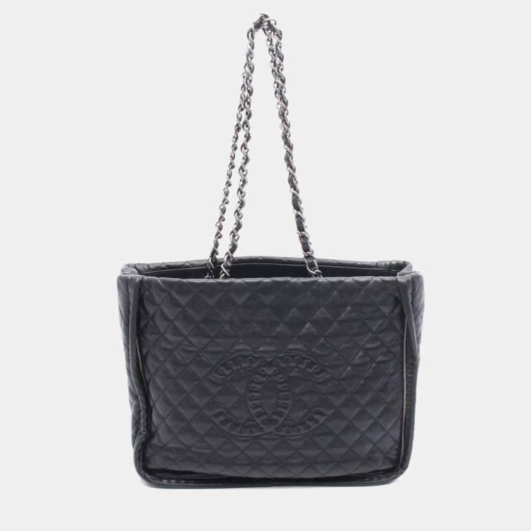 Pre Owned Chanel Matelasse Chain Tote Bag In Lambskin Leather Black