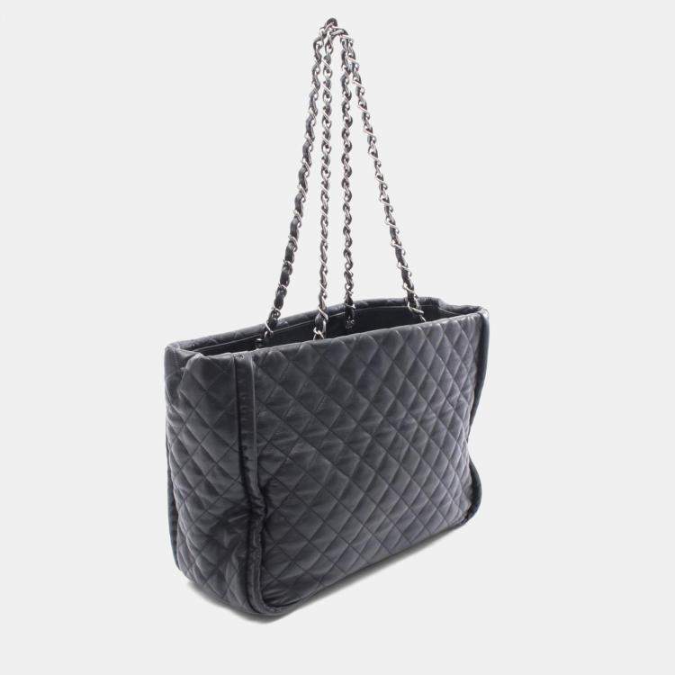 Pre Owned Chanel Matelasse Chain Tote Bag In Lambskin Leather Black