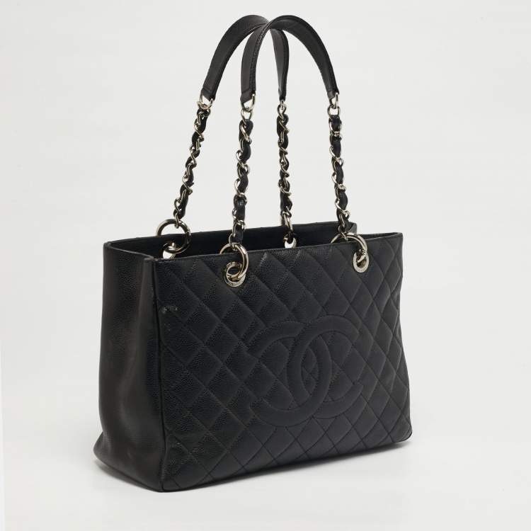 Pre Owned Chanel Grand Shopper Black Quilted Caviar Leather Tote