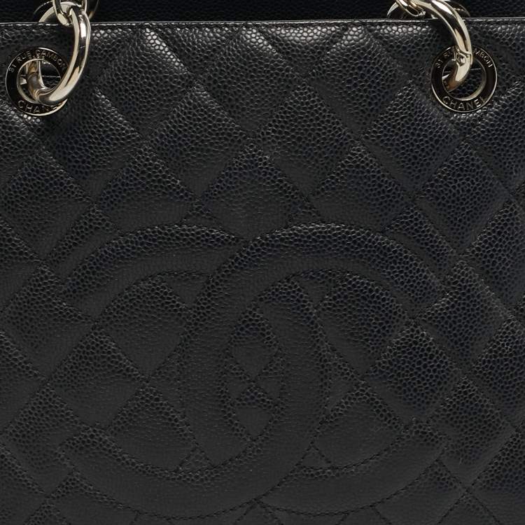 Pre Owned Chanel Grand Shopper Black Quilted Caviar Leather Tote
