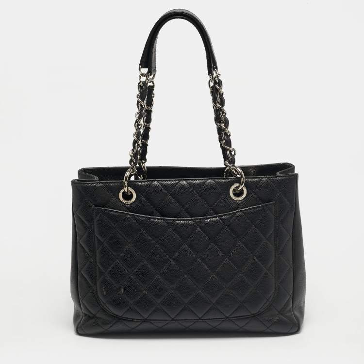 Pre Owned Chanel Grand Shopper Black Quilted Caviar Leather Tote