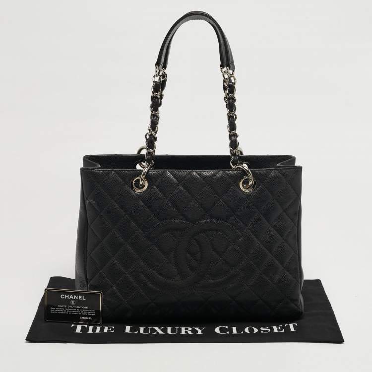Pre Owned Chanel Grand Shopper Black Quilted Caviar Leather Tote
