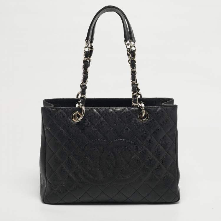 Pre Owned Chanel Grand Shopper Black Quilted Caviar Leather Tote