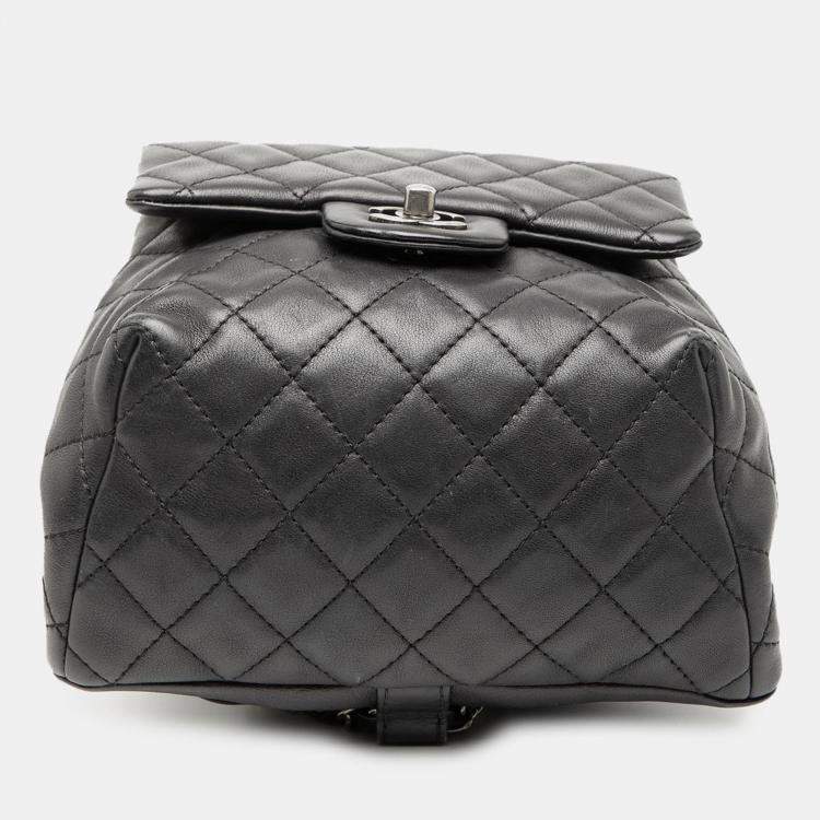 Pre Owned Chanel Black Small CC Calfskin Drawstring Flap Backpack