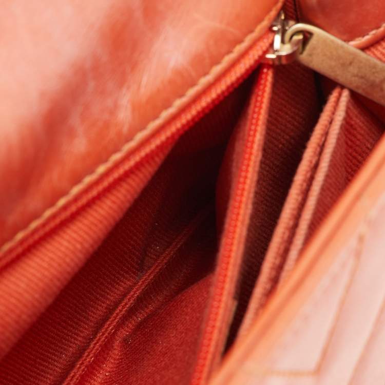 Pre Owned Chanel Mini Coco Orange Chevron Leather Top Handle Bag