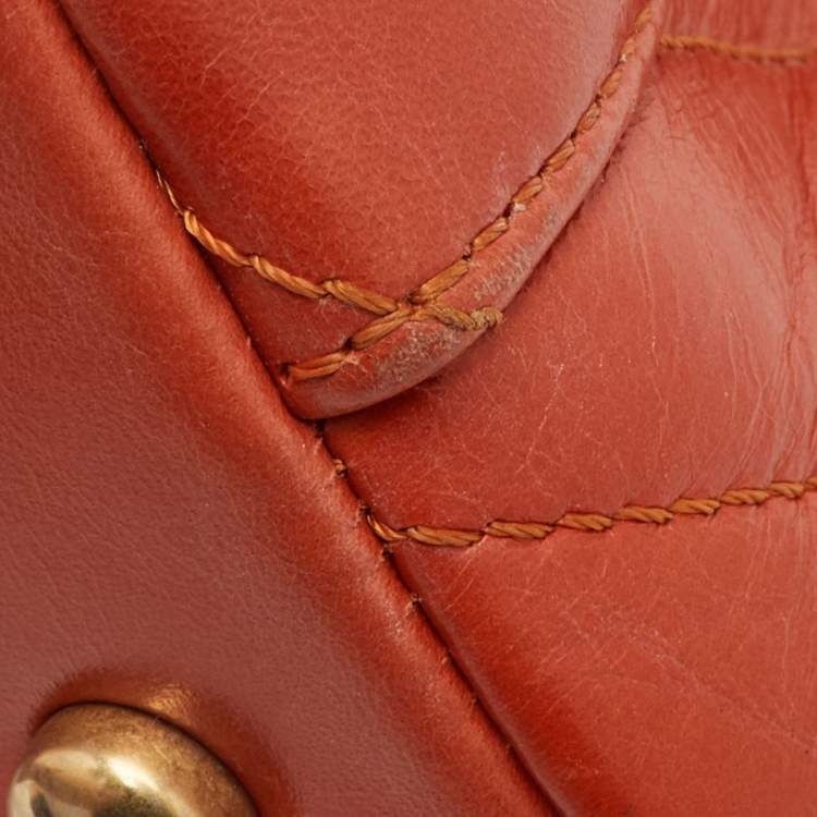 Pre Owned Chanel Mini Coco Orange Chevron Leather Top Handle Bag