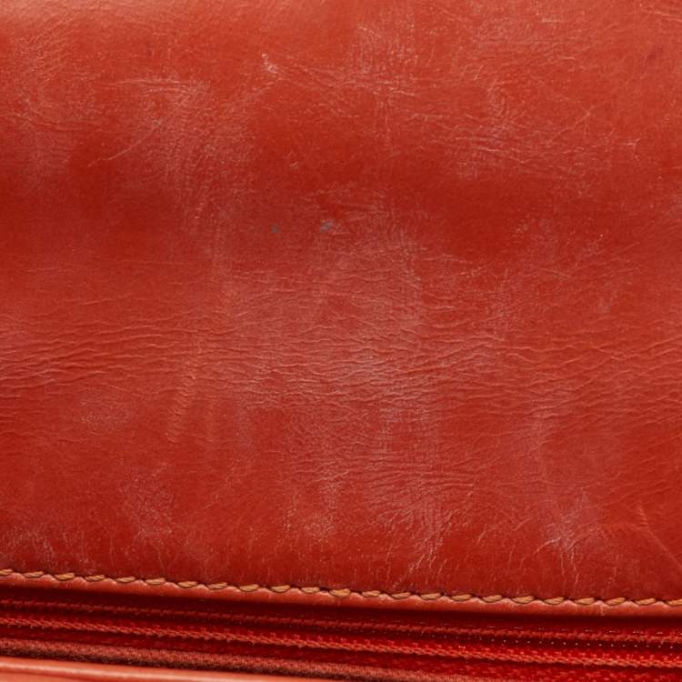 Pre Owned Chanel Mini Coco Orange Chevron Leather Top Handle Bag