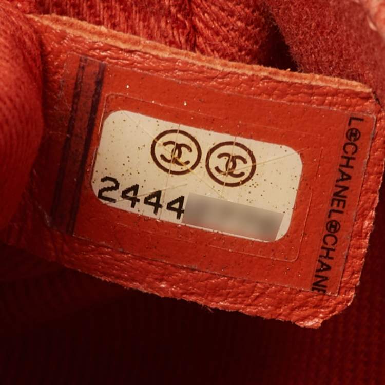 Pre Owned Chanel Mini Coco Orange Chevron Leather Top Handle Bag