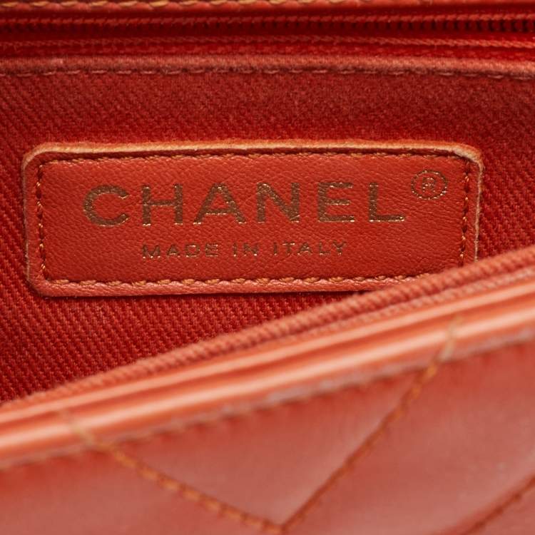 Pre Owned Chanel Mini Coco Orange Chevron Leather Top Handle Bag