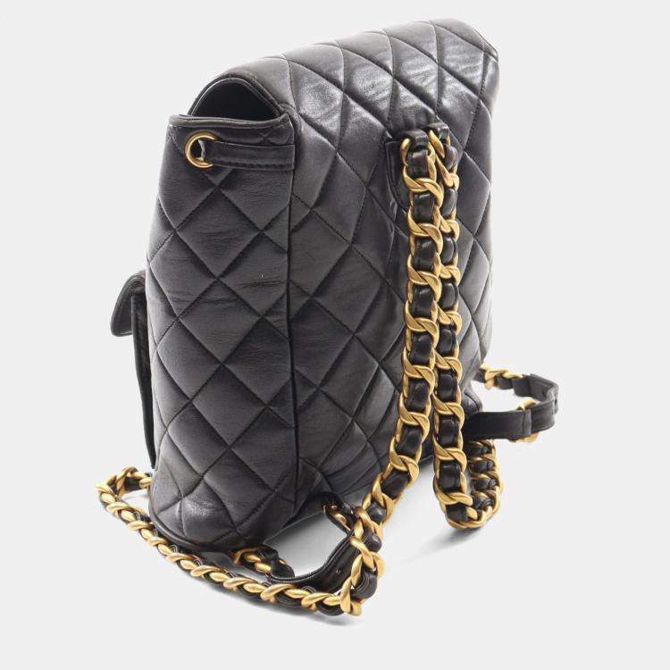 Pre Owned Chanel Matelasse Backpack Bag In Lambskin Leather Black