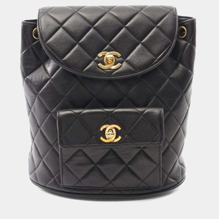 Pre Owned Chanel Matelasse Backpack Bag In Lambskin Leather Black