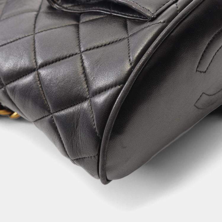Pre Owned Chanel Matelasse Backpack Bag In Lambskin Leather Black