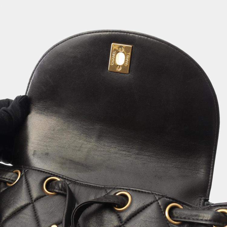 Pre Owned Chanel Matelasse Backpack Bag In Lambskin Leather Black