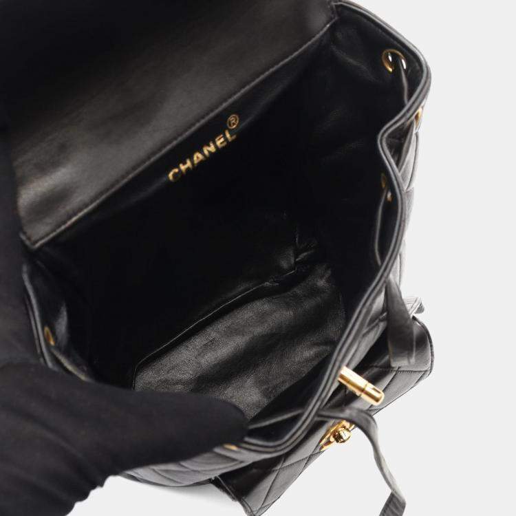 Pre Owned Chanel Matelasse Backpack Bag In Lambskin Leather Black