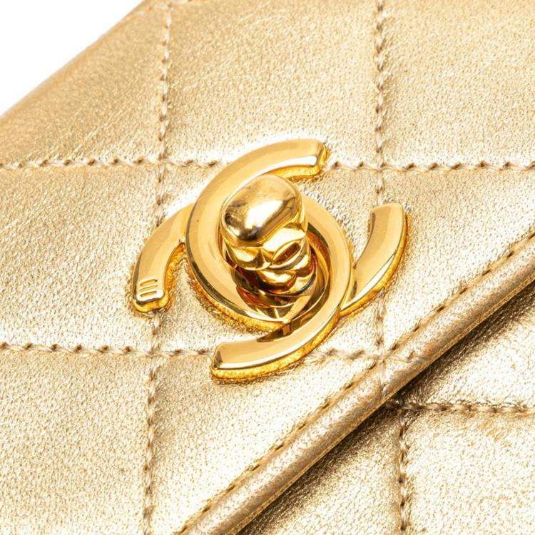 مملوكة مسبقًا Chanel Mini Matelasse Coco Mark Chain Shoulder Bag In Gold Lambskin