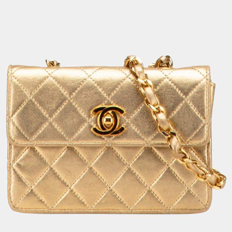 مملوكة مسبقًا Chanel Mini Matelasse Coco Mark Chain Shoulder Bag In Gold Lambskin