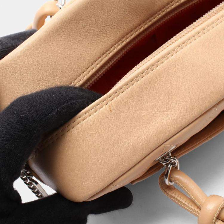 Pre Owned Chanel Cambon Mini Bowling Bag Handbag Leather Patent Beige