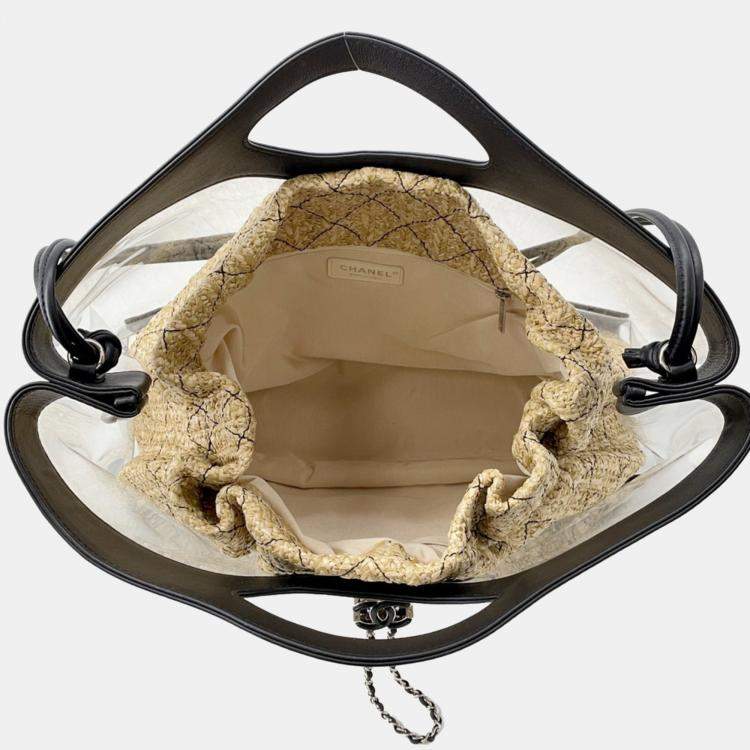 Pre Owned Chanel Matelasse Coco Mark Vinyl Raffia Tote Bag Black