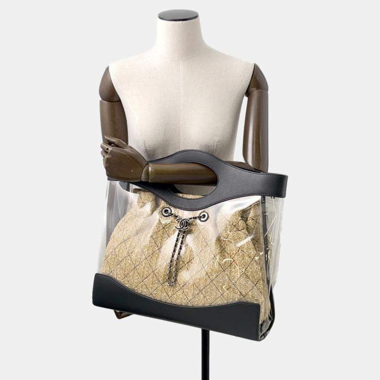 Pre Owned Chanel Matelasse Coco Mark Vinyl Raffia Tote Bag Black