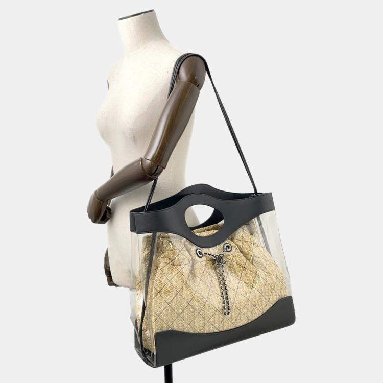 Pre Owned Chanel Matelasse Coco Mark Vinyl Raffia Tote Bag Black