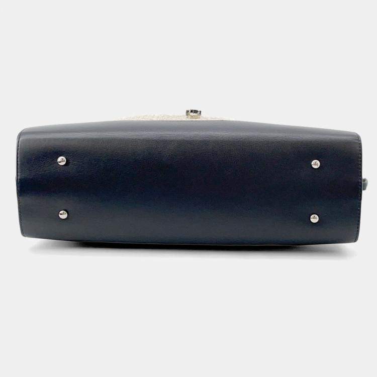 Pre Owned Chanel Matelasse Coco Mark Vinyl Raffia Tote Bag Black