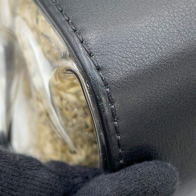 Pre Owned Chanel Matelasse Coco Mark Vinyl Raffia Tote Bag Black