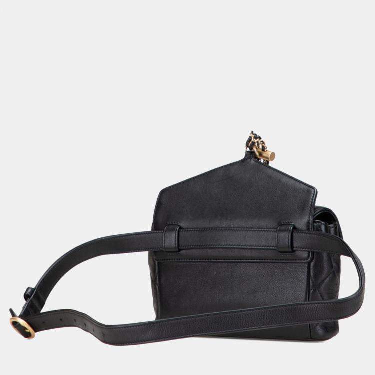 Pre Owned Chanel Coco Mark Matelasse Body Bag/Waist Bag/Pouch 2-Way Black Lambskin