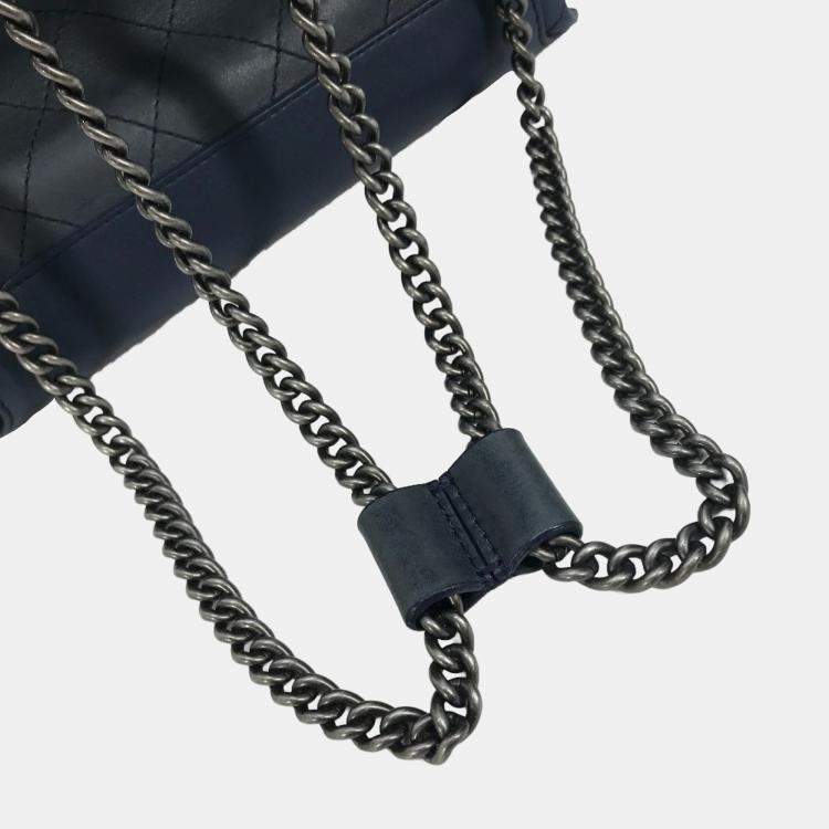 Pre Owned Chanel Matelasse Cc Coco Mark Chain 3-Way Drawstring Handbag Bag Shoulder Leather Blue