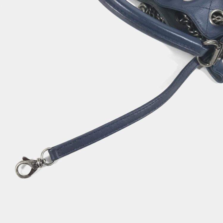 Pre Owned Chanel Matelasse Cc Coco Mark Chain 3-Way Drawstring Handbag Bag Shoulder Leather Blue