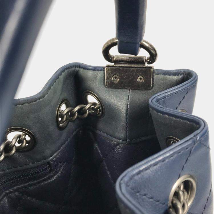 Pre Owned Chanel Matelasse Cc Coco Mark Chain 3-Way Drawstring Handbag Bag Shoulder Leather Blue