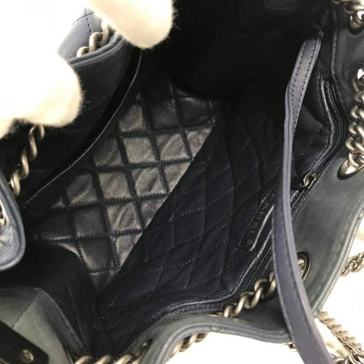 Pre Owned Chanel Matelasse Cc Coco Mark Chain 3-Way Drawstring Handbag Bag Shoulder Leather Blue