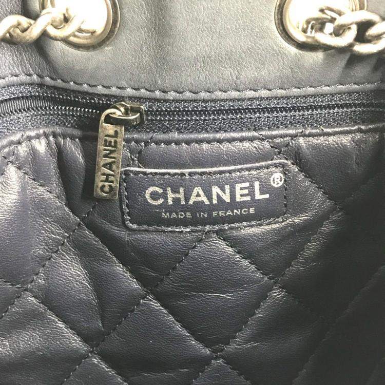 Pre Owned Chanel Matelasse Cc Coco Mark Chain 3-Way Drawstring Handbag Bag Shoulder Leather Blue