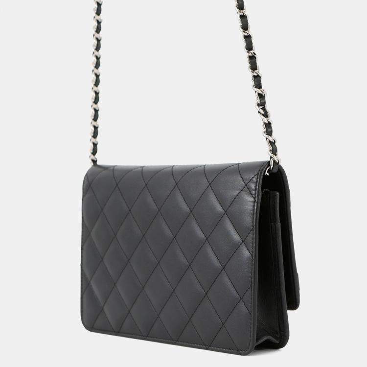 Pre Owned Chanel Chain Wallet Cambon Line Coco Mark Black