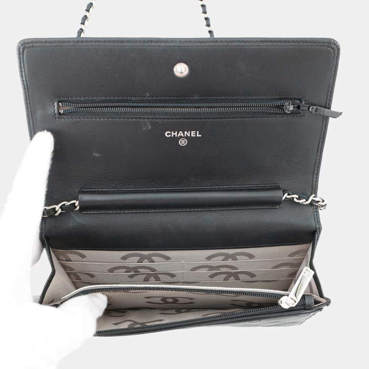 Pre Owned Chanel Chain Wallet Cambon Line Coco Mark Black