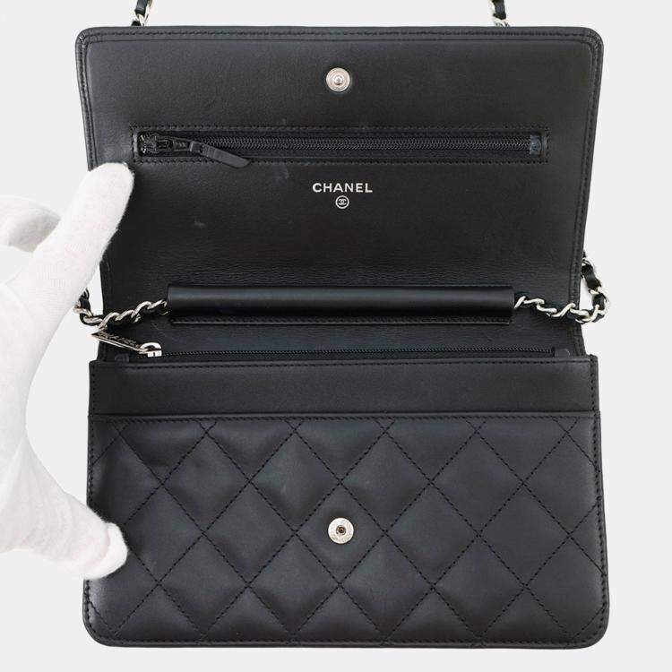 Pre Owned Chanel Chain Wallet Cambon Line Coco Mark Black