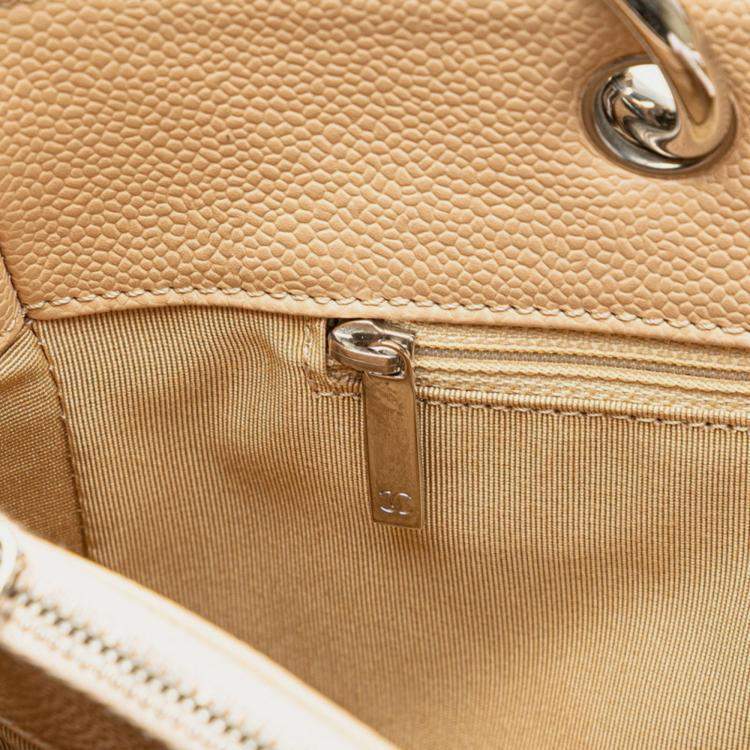 Pre Owned Chanel Matelasse Coco Mark Chain Tote Bag In Beige Caviar Leather