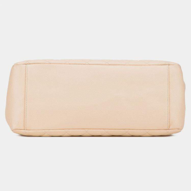 Pre Owned Chanel Matelasse Coco Mark Chain Tote Bag In Beige Caviar Leather