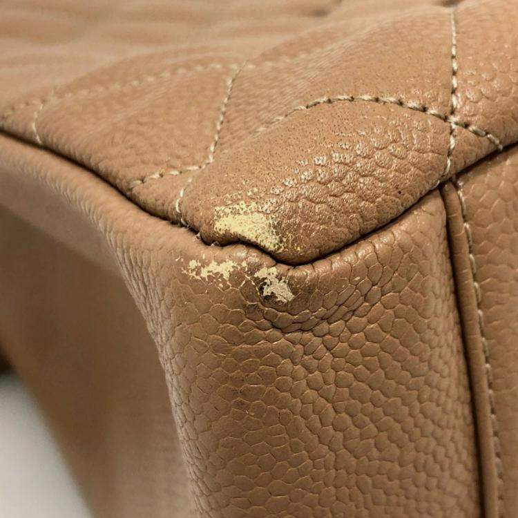 مملوكة مسبقًا Chanel Deka Coco Cc Mark Tote Bag Matelasse Double Chain Shoulder Caviar Skin Beige