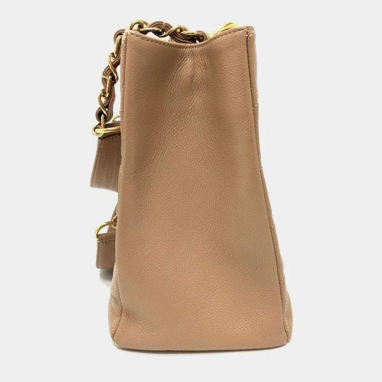 مملوكة مسبقًا Chanel Deka Coco Cc Mark Tote Bag Matelasse Double Chain Shoulder Caviar Skin Beige