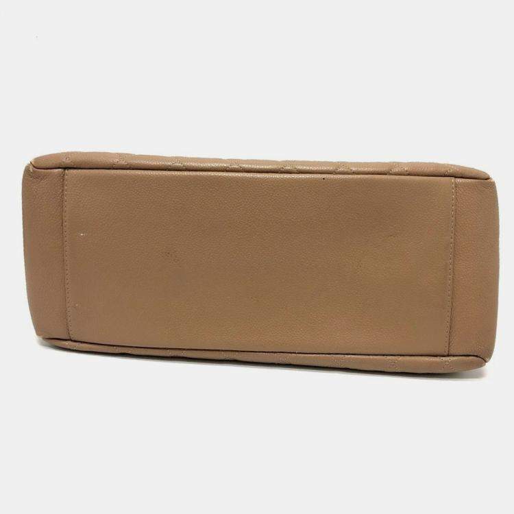 مملوكة مسبقًا Chanel Deka Coco Cc Mark Tote Bag Matelasse Double Chain Shoulder Caviar Skin Beige