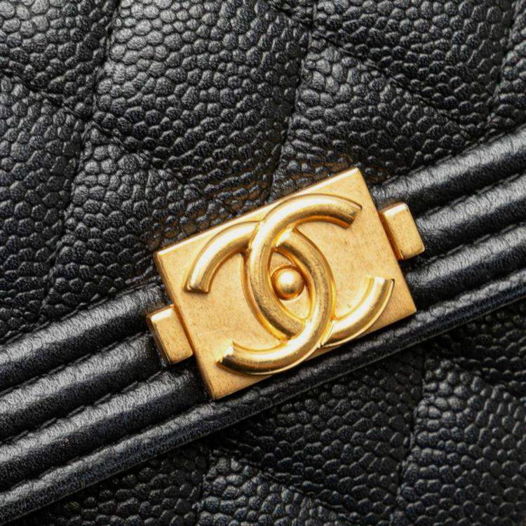 Pre Owned Chanel Matelasse Boy Chanel Coco Mark Chain Shoulder Wallet In Black Caviar Skin