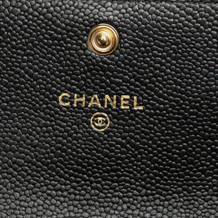 Pre Owned Chanel Matelasse Boy Chanel Coco Mark Chain Shoulder Wallet In Black Caviar Skin