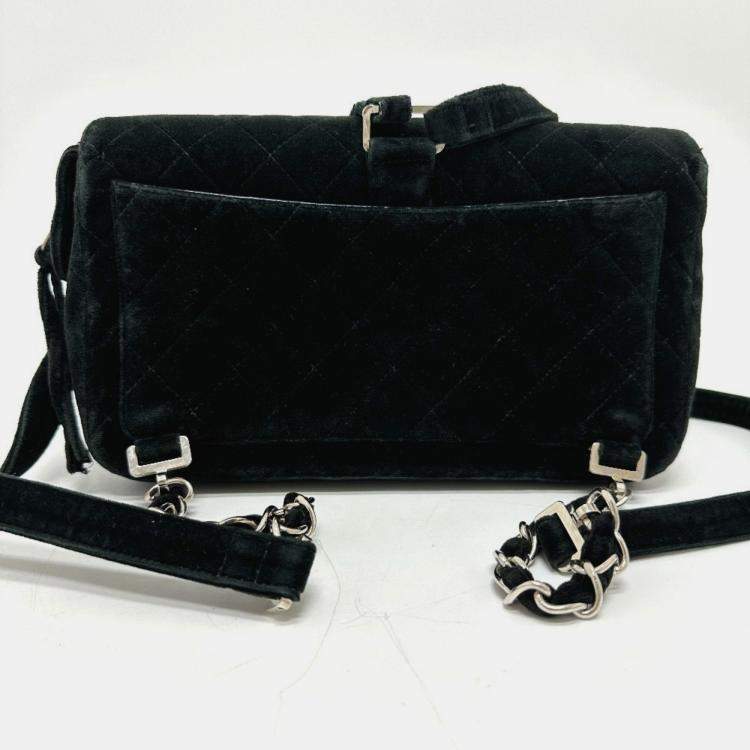 Pre Owned Chanel Matelasse Chain Backpack Velour Black