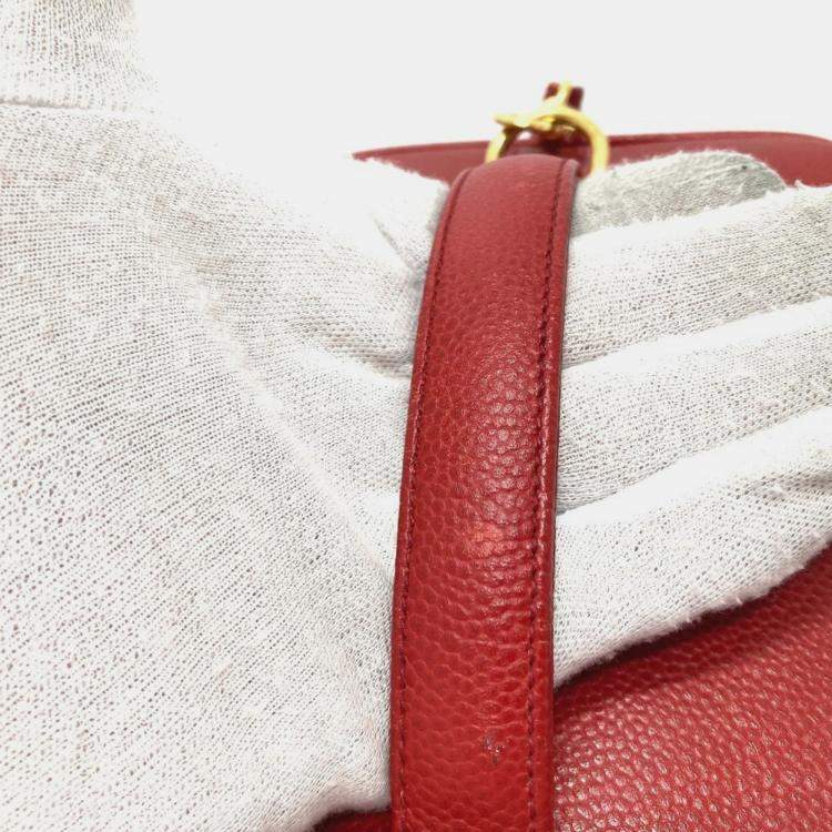 Pre Owned Chanel Cc Coco Mark Vanity Bag Handbag 2-Way Shoulder Caviar Skin Red