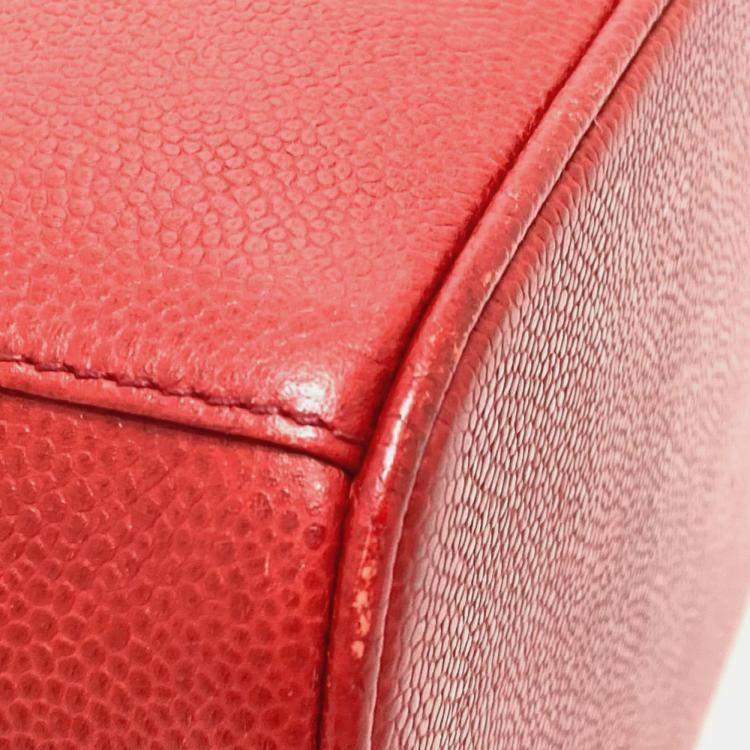 Pre Owned Chanel Cc Coco Mark Vanity Bag Handbag 2-Way Shoulder Caviar Skin Red