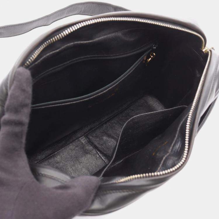 Pre Owned Chanel Triple Coco Mark Shoulder Bag Leather Black