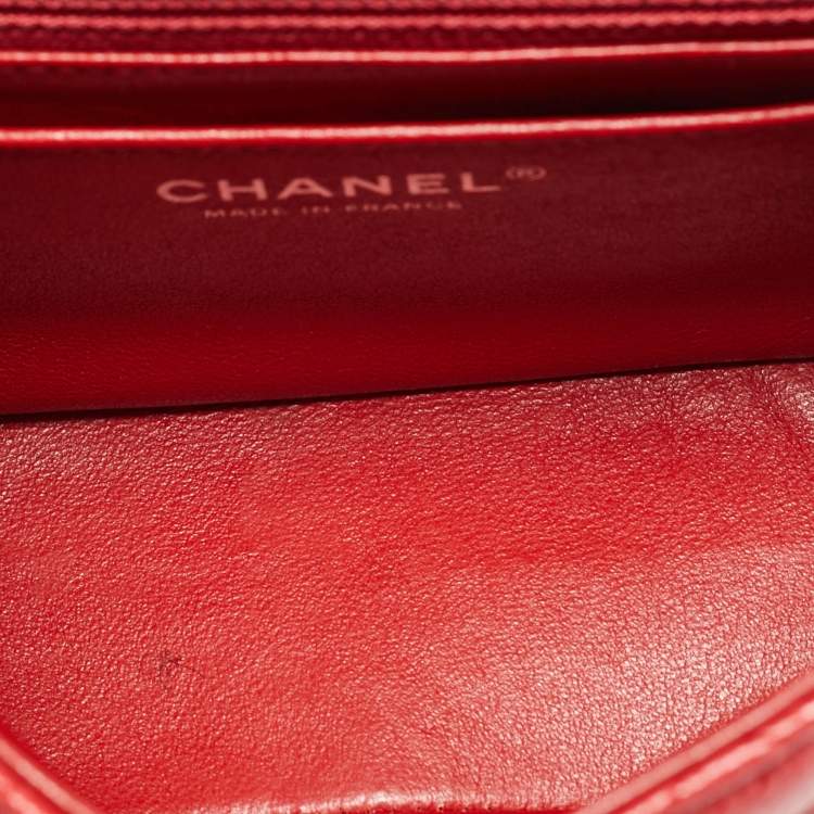 Pre Owned Chanel Square Classic Single Flap Mini Red Quilted Caviar Leather Bag